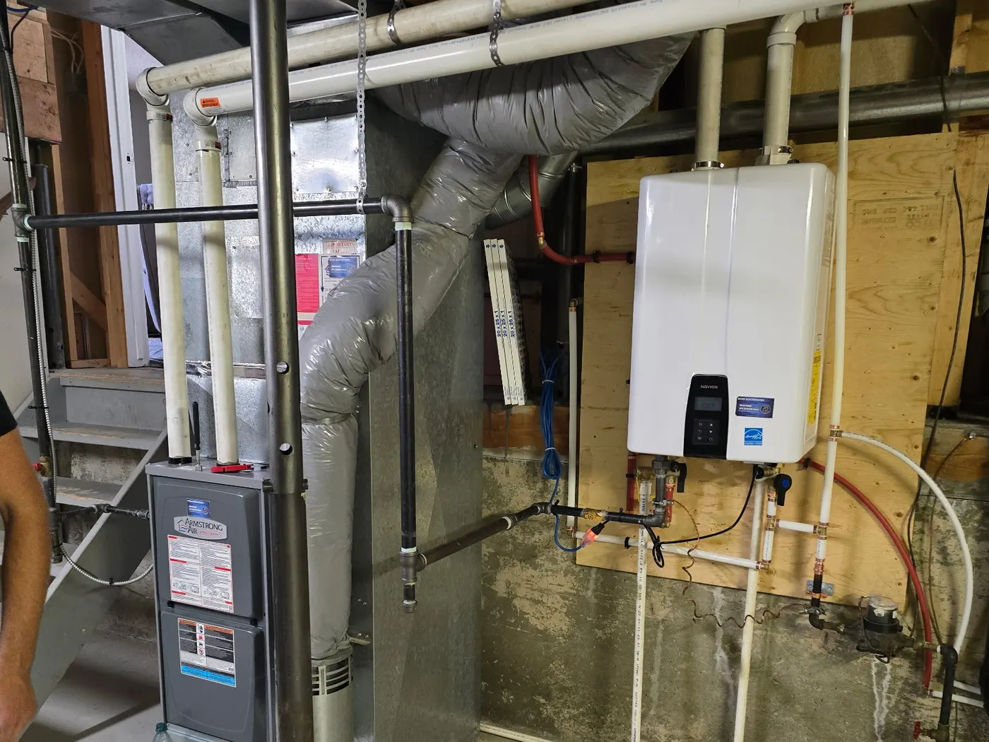 Hot water running from a tap supplied by a tankless heater